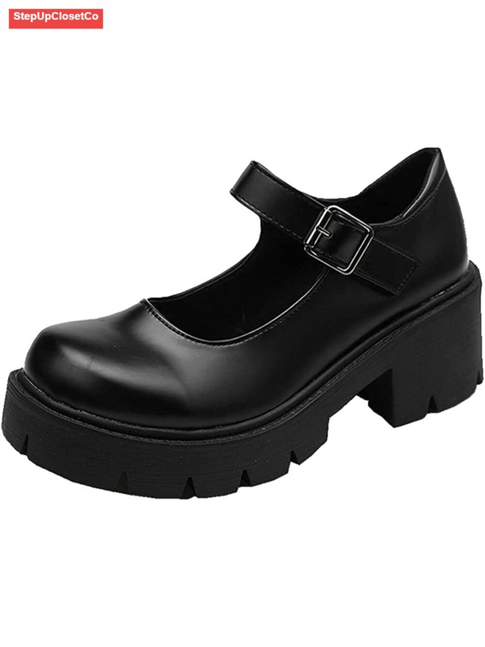 Gothic Lolita Platform Mary Janes Pumps Faux Leather Buckle Ankle Shoes